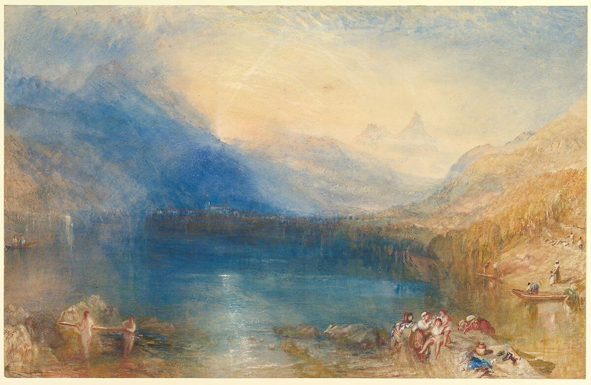 Turner's blue mountains and golden shore surrounding the luminous Lake of Zug.